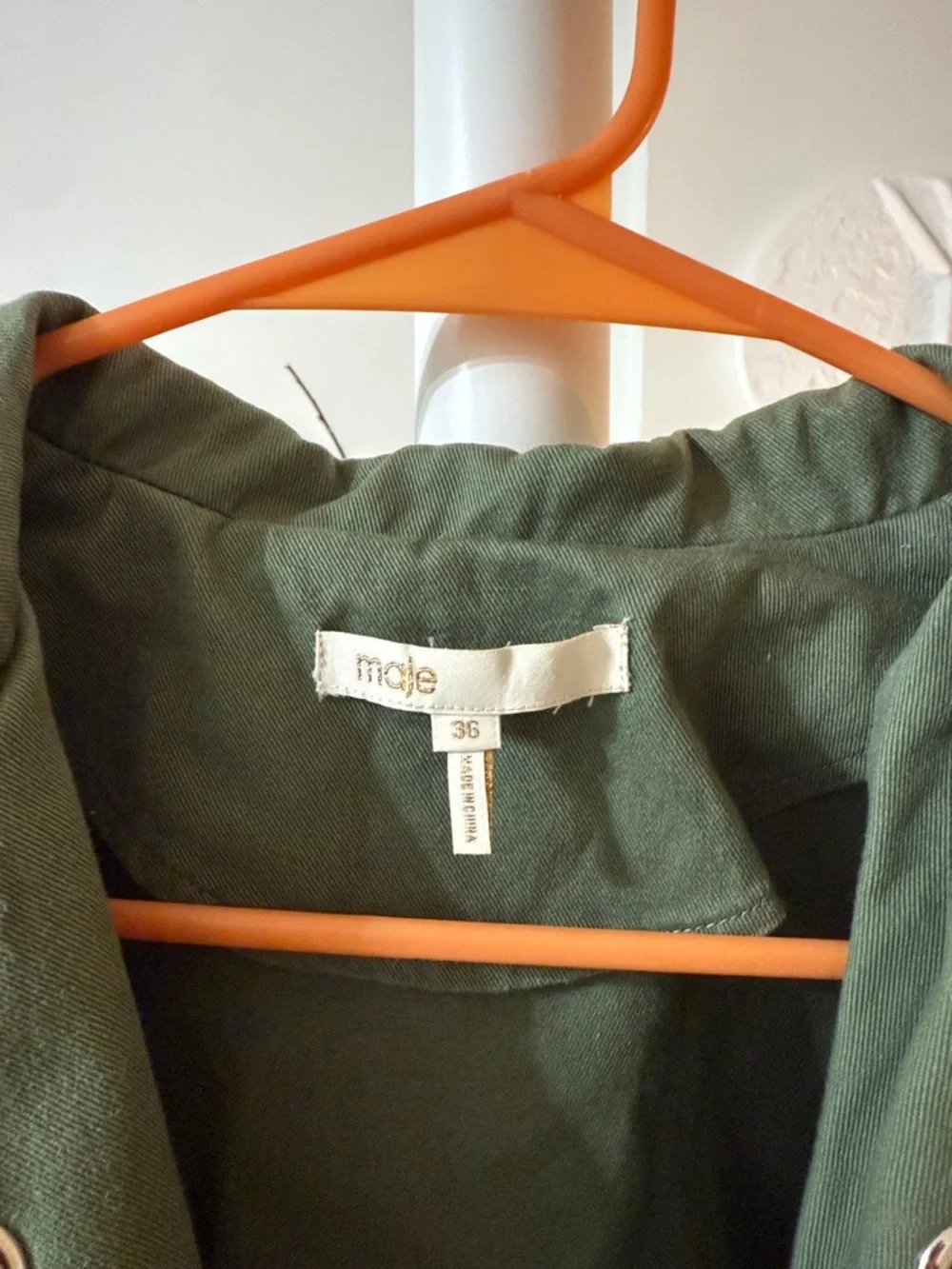 Maje Olive Green Eyelet Utility Mini Dress w silver accents - Picture 4 of 12